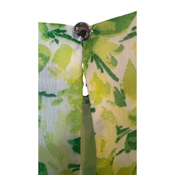 NWT Vince Camuto Large Floral Lime Green & Yellow Short Sleeve Blouse - Picture 7 of 13
